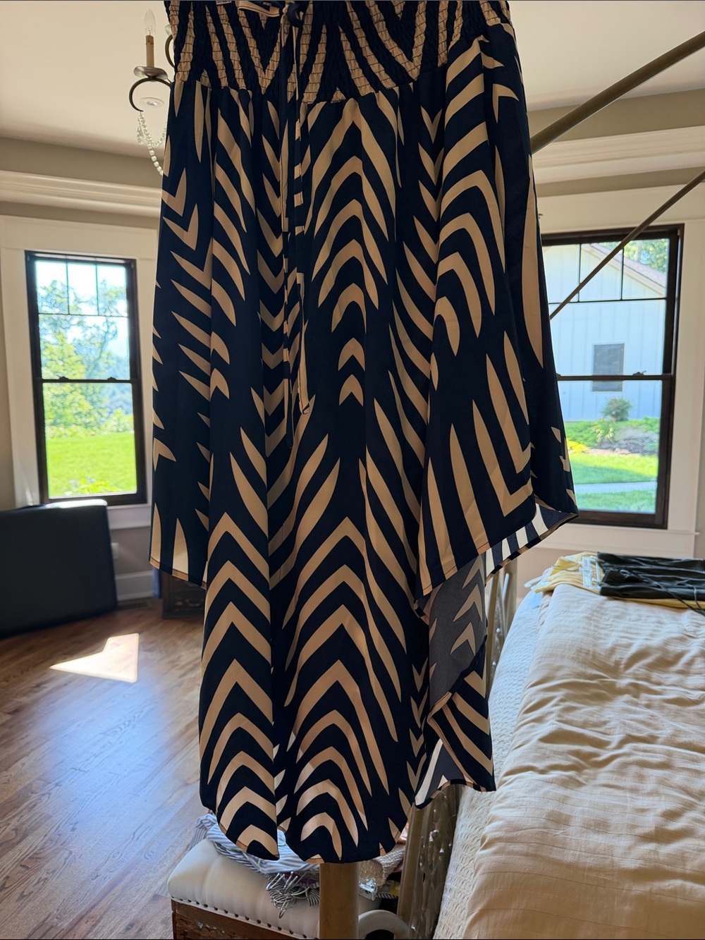 Black and Cream Chevron Midi Skirt